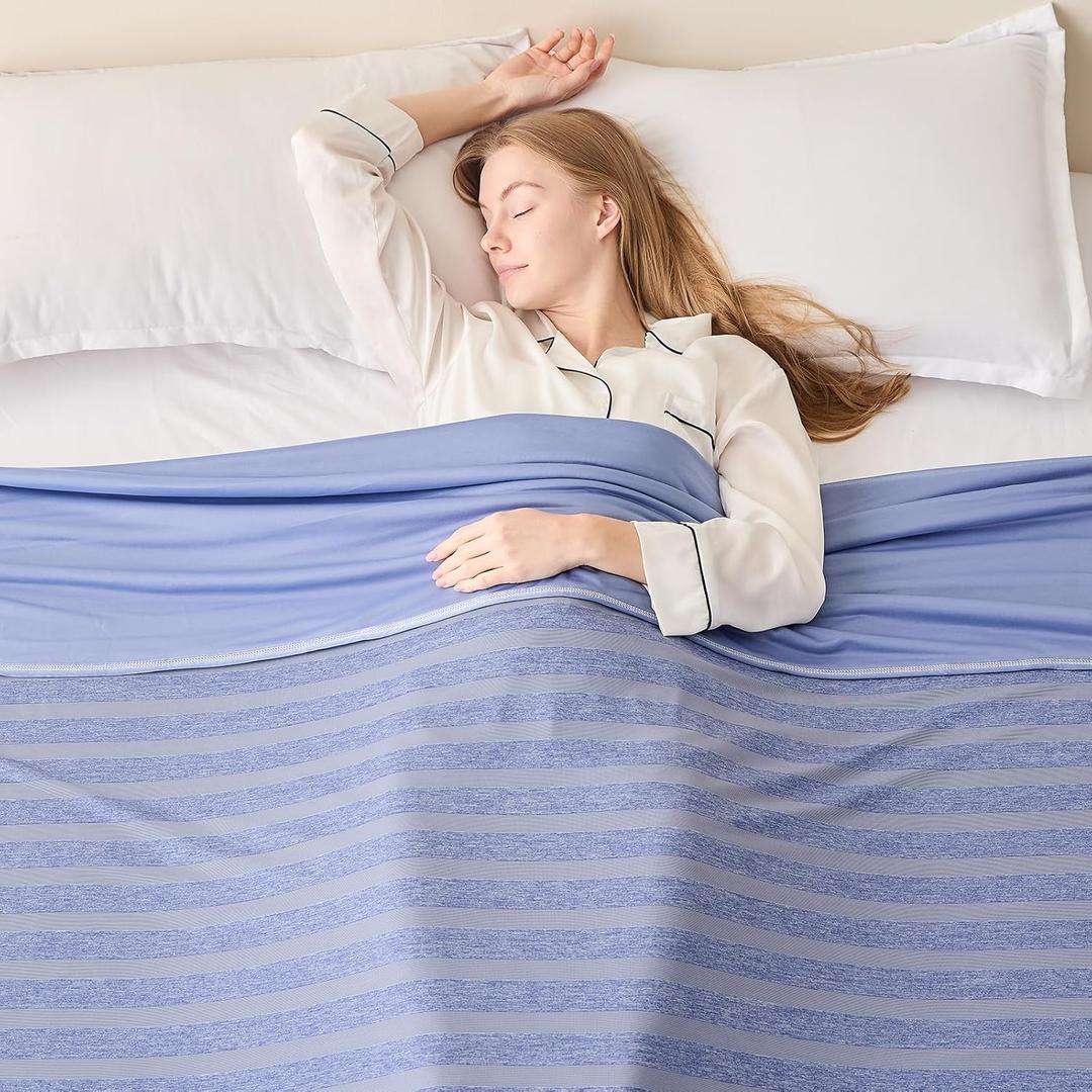 EMME Cooling Blanket Queen Size, Bed Summer Blanket for Hot Sleepers, Thin Lightweight Throw Blanket for Couch, Double Sided Keep Body Cool, Blue Cold Blankets for Sleeping (Queen(90"x 90"))