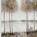 Yihui Arts Hand Painted Tree Painting on Rustic Canvas with Gold Foil Accents - Vertical Landscape Artwork for Farmhouse, Living Room, Bedroom, and Hallway Decor (36"L x 24"W)