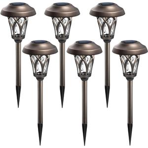 GIGALUMI 6 Pack Solar Pathway Lights Outdoor, Metal Glass & ABS Solar Landscape Lights Waterproof IP65, Warm White Solar Powered Garden Lights for Yard Patio Walkway Driveway (Brown)