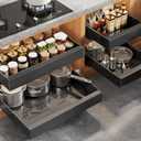 4 Pack Expandable Pull Out Cabinet Organizer 21"Deep With Raising Pad for Framed Cabinets,Upgrade 3 Slide Rails Slide Out Drawers,No Drill Roll Out Shelves,Adjustable Width 12.1"-20.4" Black