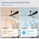 52'' Solid Wood Ceiling Fan without Light,Modern Black Ceiling Fans with Remote Control,Quiet and Reversible DC Motor,Outdoor Ceiling Fan for Garage,Porch,Living Room,Bedroom