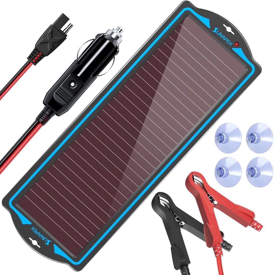 SUNAPEX 12V Solar Battery Charge: Waterproof Portable Solar Panel Kit - Battery Maintainer Trickle Charger - with Upgrade Built in Charge Controller for Car Boat RV Trailer Automotive Motorcycle