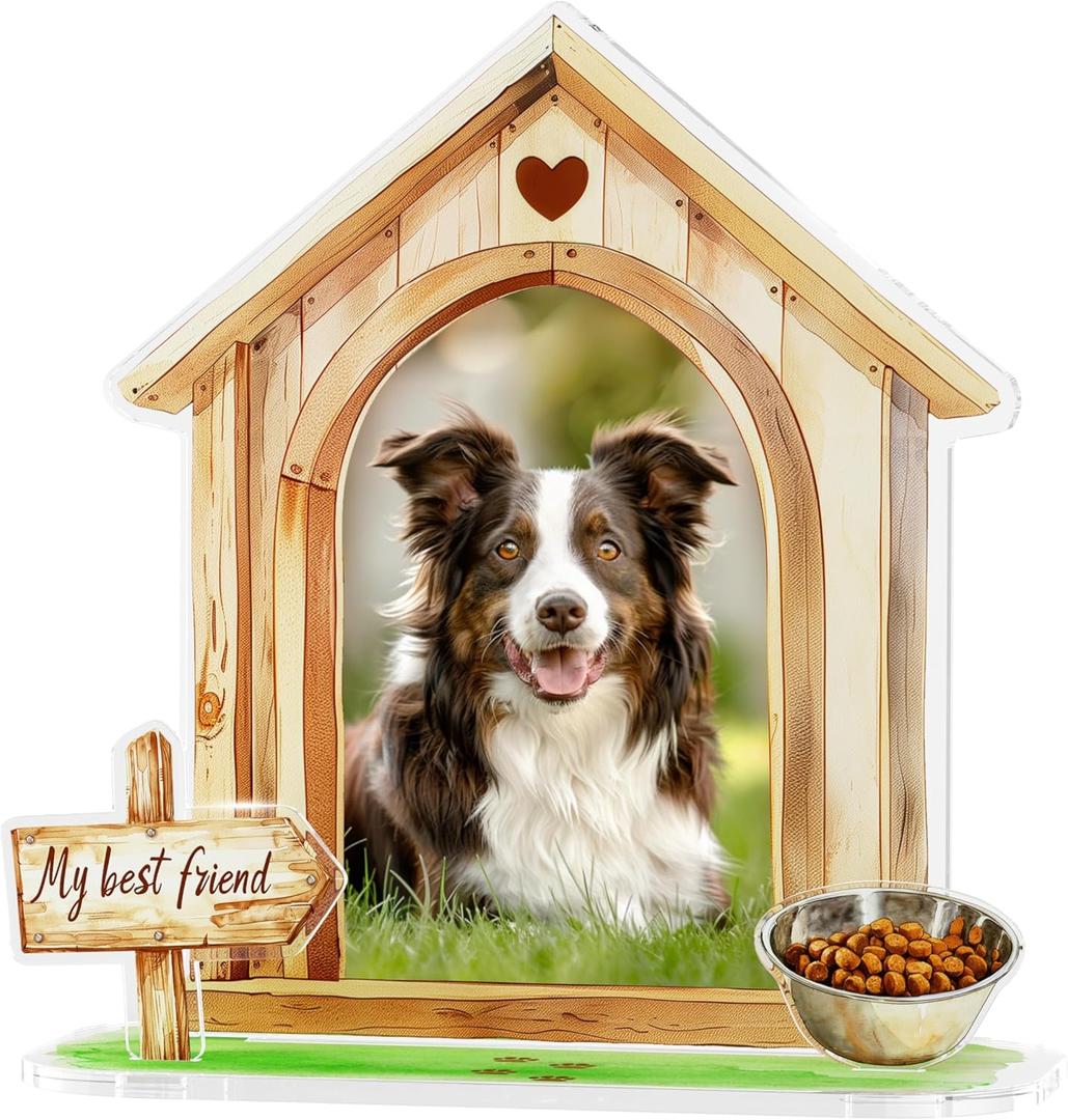 Grarry 4x6 Dog Picture Frame, Farmhosue Style Pet Memorial Frames, Vertical Cat Photo Tabletop Display, Acrylic Doghouse Home Decor Ornament for Dogs Puppy, Pet Loss Gift Keepsake for Pet Lovers