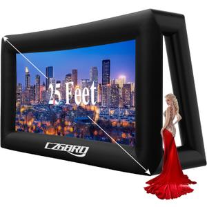 Inflatable Outdoor Movie Screen, Blow UP Projector Mega Screen for Movie Parties Backyard Pool, Inflatable Movie Screen with Air Blower and Carry Bag, Front and Rear Projection (25FT with Blower)
