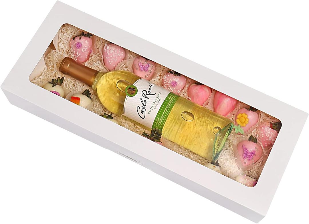 20-Pack 16" x 6.5" x 2.5" Cookie Boxes with Window, White Bakery Boxes, Strawberry boxes, Long Treat Boxes for Strawberries and Pastries
