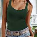 Women Tank Tops Sleeveless Shirt Basic Notched Scoop Neck Ribbed (Green, L)