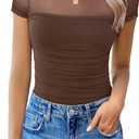 Avidlove Women's Short Sleeve Bodysuit Turtle Neck Body Suits Mesh One Piece Leotard Going Out Tops Date Outfits, M