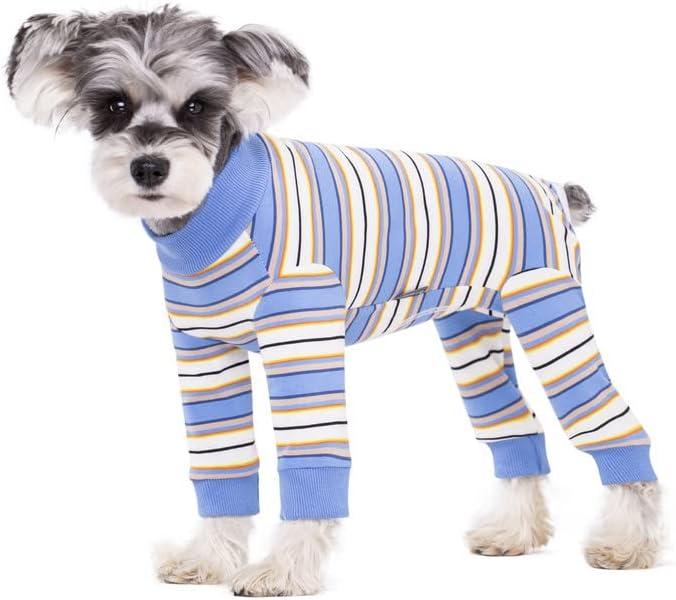 Dog Striped Recovery Suit, Puppy After Surgery Onesie for Female Male Dogs, Dogs Cats Long Sleeve Pajamas Bodysuit, Surgery Abdominal Wound Bandages Clothes, Dog Pant for Shedding Skin Disease Large (Blue Stripes)