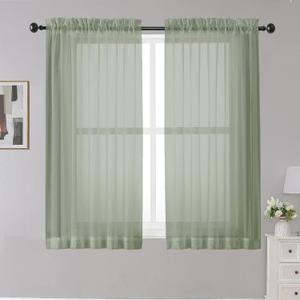 OWENIE Sheer Curtains Sage Green, 45" Long, Light Filtering for Small Window, 2 Panels, Cafe Style