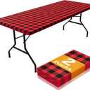Smiry Picnic Table Cloth 2 Pack, Waterproof Elastic Fitted Tablecloths for 6FT Rectangle Tables, Washable Polyester Buffalo Plaid Tablecloth for Camping, Dining & Christmas(Black & Red, 30" x 72")