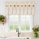 ASPMIZ Farmhouse Cotton Linen Valances for Windows, Boho Kitchen Curtains Valances with Rustic Button, Khaki Striped Window Treatments Curtain Valance for Bathroom Cafe, 52 x 18 Inch, 1 Pannel