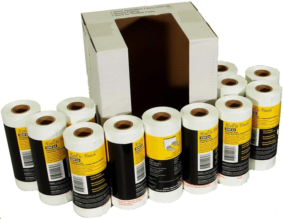 Reli. Masking Film, 12 Rolls Bulk (180' Foot x 24" Inch) - Masking Plastic Film for Painting, Automotive | Pre-Folded Plastic in Bulk