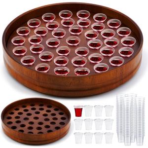Zhehao 1 Pcs Wood Communion Trays for Churches Set Church Supplies Plates for Church with Disposable Cups (Rubber Wood)