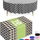 Pureegg Plastic Table Cloth Disposable 10 Pack, 84'' Round Table Cloths, Party, Picnic, Decorative Gingham Tablecloths, Round, Black and White Checkered Cover, Leakproof & Sturdy, Black Plaid