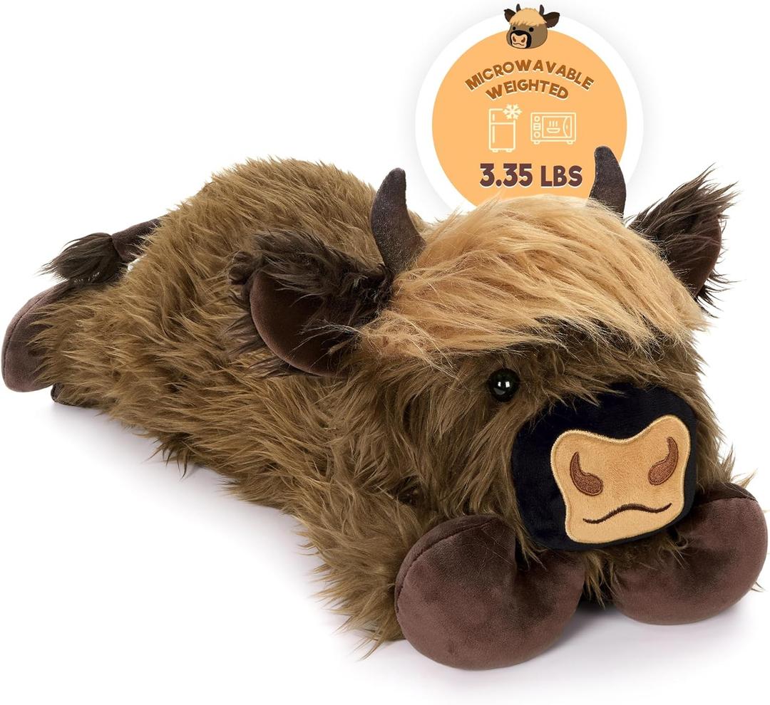 Onsoyours Original Weighted & Heatable Highland Cow Stuffed Animals, Microwavable Plushies for Stress Relief - 20 inch Large Comfort Soft Plush Toys for Kids & Adults