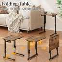 Adjustable Folding TV Tray Table,TV Dinner Small Foldable C-Shaped End Table for Eating,6 Height Adjustable Slide Under Couch Side with Sturdy MDF Top,No Assembly(Brown,2Pcs)