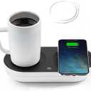 Coffee Mug Warmer, Drink Cooler with Wireless Charger, Smart Cup Warming, Beverage Cooling and Phone Charging 3 in 1 for Desk Office Gift (PT-502)