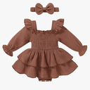 YOUNGER TREE Baby Girl Fall Clothes Infant Long Sleeve Ruffle Romper Dress with Headband Cute Toddler Winter Outfits, 12-18 M