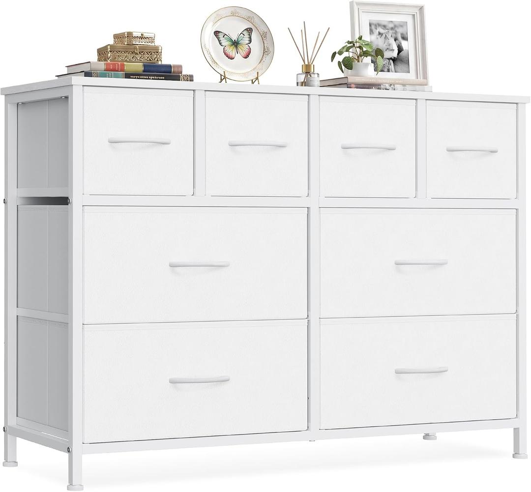 SONGMICS Wide Dresser for Bedroom, 8 Fabric Drawers with Steel Frame, 11.8"D x 38.9"W x 29.4"H