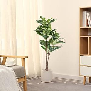 FLOWORLD Artificial Rubber Tree Plant 5ft Tall Faux Ficus Tree Potted Fake Tropical Plants Decorative House Plants Large Floor Artificial Trees for Home Office Store Room Decor