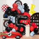 2 x Race Car Balloons - Checkered Balloons Lightning Bolt Balloon Tire Balloon for 5th Cars Birthday Decorations - Race Car Birthday Party Decorations