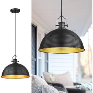 kudos Outdoor Hanging Pendant Light, Extra Large 15.5" Exterior Ceiling Light, Black Outdoor Chandelier for Gazebo Porch Patio Entryway, KDOPL04-BK-L