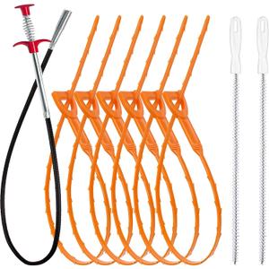 35.5inch Drain Clog Remover(1pcs), 25inch Drain Snake Hair Remover(6pcs),  Cleaning Brush(2pcs), Hair Catcher Drain Auger Cleaner Tool Set For Toilet, Kitchen Sink, Bathroom Tub, Sewer, 9 Pack
