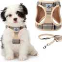 KOOLTAIL Dog Harness and Leash Set for Small Medium Dogs, Step in No Pull Soft Mesh Dog Harness Comfort Padded Pet Vest, Adjustable Reflective Easy Walking Puppy Cats Harnesses Training, Plaid Beige M (Medium (Pack of 1))