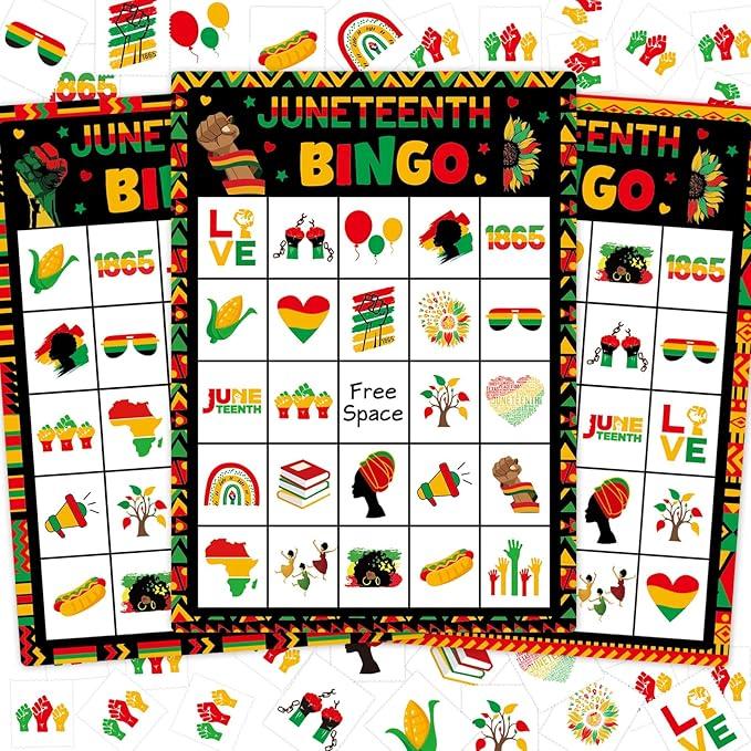 Juneteenth Bingo Game for 24 Players Happy Juneteenth Bingo Cards African American Party Games for June 19th 1865 Independence Black Freedom Day Party Favors Adults Home Family Activities