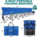 1MORE Portable Folding Bench, Foldable Sideline Bench for Team, 8 Seats Outdoor Camping Chair with Carry Bag & Backrest, Team Sport Sideline Bench for Football,Soccer, Fishing. Blue