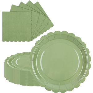 2 x 40 Pcs Party Dessert Plates and Napkins Sets Sage Green 9" Paper Plates and 6.5" Napkins Party Supplies Tableware Decoration For Birthday Picnic