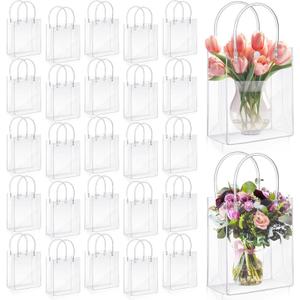 LEIFIDE 50pcs Clear Plastic Gift Bags with Handles PVC Reusable Transparent Totes Bags for Goodie Candy School Birthday Party(5.1 x 5.9 x 2.7 Inch)