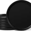 E-far Dinner Plates Set of 6, 10.5 Inch Stoneware Dinner Plate with Raised Edges, Chip & Scratch Resistant | Microwave & Dishwasher Safe Modern Ceramic Dishes for Dessert Salad, Matte Black