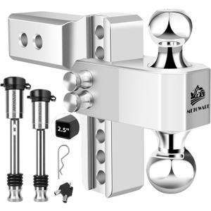 METOWARE Adjustable Trailer Hitch - Aluminum Drop Hitch Fits 2.5-Inch Receiver - Heavy Duty Tow Hitch with 6-Inch Drop/Rise for Truck (18,000 LBS GTW), Double Stainless Steel Locks & Hitch Pin