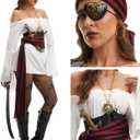 Halloween Costumes Woman -[9 in 1 Pack] Pirate Costume Set for Women with Pirate Accessories [Pirate Dress] (Medium)