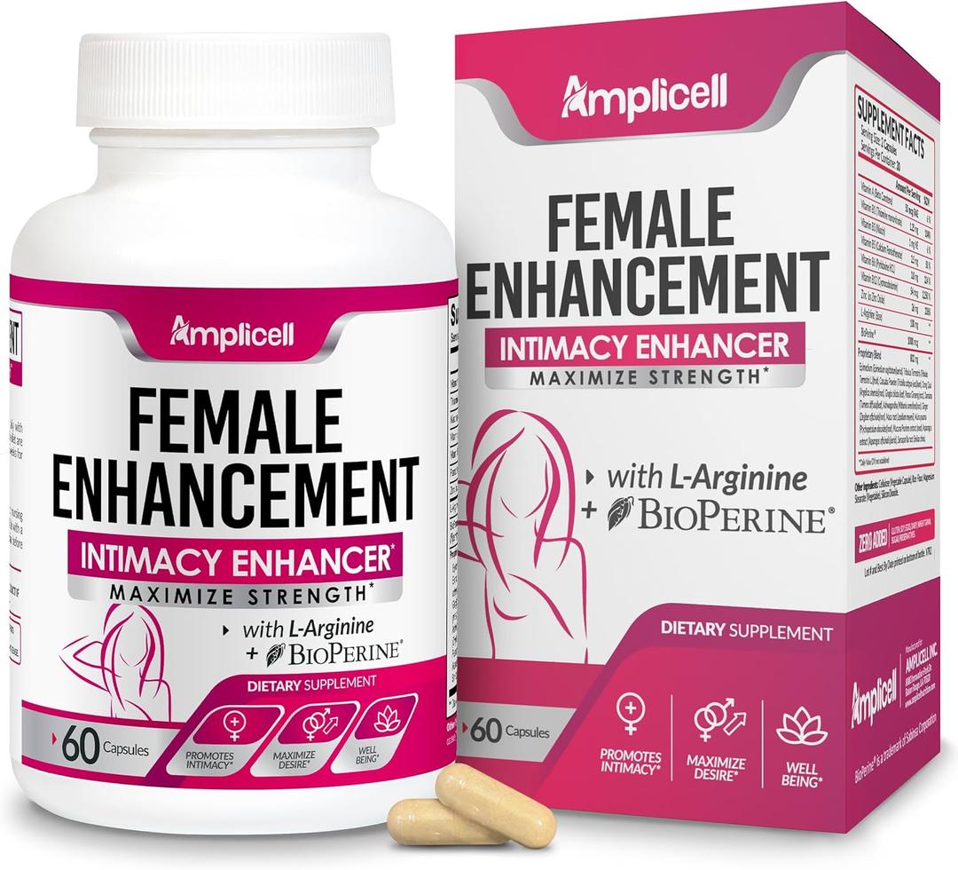 AMPLICELL Women's Libido Support & Hormone Balance Maca, Ashwagandha, Dong Quai, Ginseng & Tongkat Ali Energy, Mood & Feminine Vitality Non-GMO, Vegan 60 Ct EXP: 01/2028