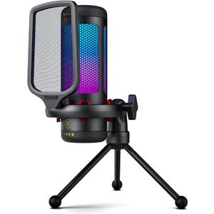 TONOR USB Gaming Microphone for PC, Cardioid Condenser Mic with Adjustable RGB Modes & Brightness, Quick Mute, Gain Control, for Streaming, Podcasting, Recording, PS4/5 Desktop Mic TC310 (Black)