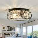 YYJLX 3 Light Flush Mount Ceiling Light Fixtures Modern Crystal Chandelier Black E26 Indoor Lighting for Hallway Bedroom Bathroom Foyer Living Room Dining Room Kitchen., Large