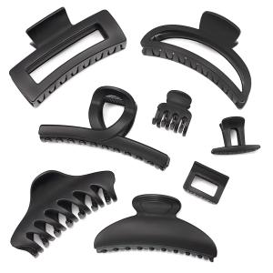 8PCS Black Hair Clips, Claw Clips set for Thick Curly Coarse Hair, Non-Slip U-Shaped Spring, Strong Hold claw clips for Women and Girls, Multi-Style Hair Accessories