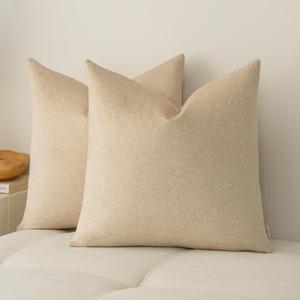a moment Pack of 2 Beige Stain-Resistant Throw Pillow Covers Pet-Friendly Pillowcases Cushion Covers for Sofa Couch Bed Outdoor Waterproof 20x20 Inch