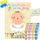 Hxezoc Pin The Pacifier On The Baby Game - Large Poster for Baby Shower Party, Kids Birthday Party Supplies - 72 Pacifier Stickers