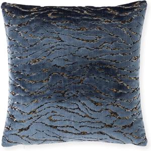 Thread & Weave Safari 20” x 20” Decorative Pillow - Blue Animal Lifestyle Cut-Velvet with Velvet Back - Knife Edge Design, Zipper Closure, Feather & Down Insert - Luxury Accent Pillow, 20"x20"- Main Pillow
