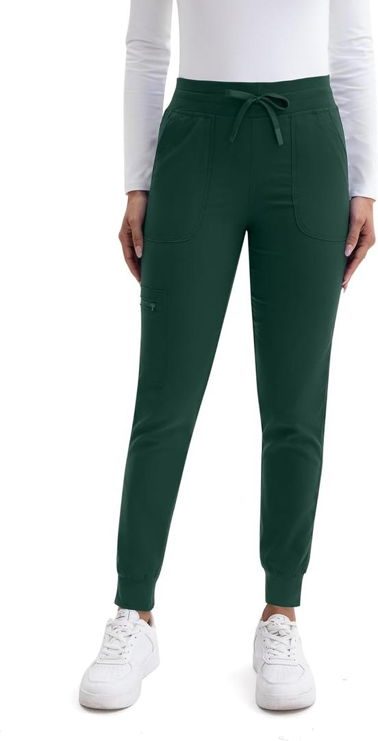 Scrub Pants for Women- Slim Fit Jogger Pants with 5 Pockets, 4-Way Stretch Soft Fabric Cargo Work Pant (Small, Deep Green)
