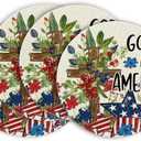 Artoid Mode Stars Stripes Cross 4th of July Round Placemats Set of 4,14 Inch Patriotic Memorial Day Table Mats for Party Kitchen Dining Decoration (Beige)