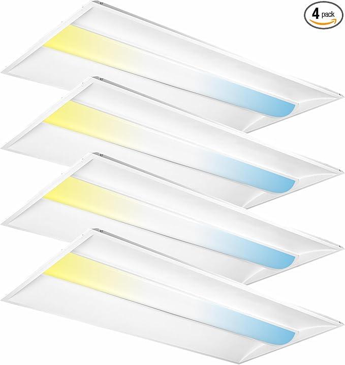 2x4 FT LED Center Basket Troffer Panel Light, 30/40/50/60/72W, 5CCT Color Tunable 3000K/3500K/4000K/5000/6500K, 0-10V Dimmable Drop Ceiling Lights, 120-277V-ETL&DLC Qualified, 4-Pack