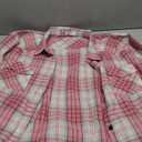 HOTOUCH Womens Pink Flannel Plaid Button Up Shirts Long Sleeve Roll Up Comfy ButtonDown Buffalo Checkered Tunic, Pink and White XXL