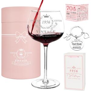 YeohJoy 70th Birthday Gifts for Women,Vintage 1956 Platinum Print Wine Glass, 70th Birthday Decorations for Women, Happy 70 Year Old Gift Ideas for Her, Wife, Friends - 16Oz Wine Glass