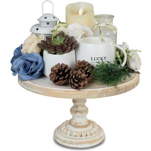 Wooden Risers for Display, 12-Inch Round Wood Cake Stand, Rustic Farmhouse Wood Pedestal Stand, Vintage Cake Stand Pedestal Tray for Home Decor