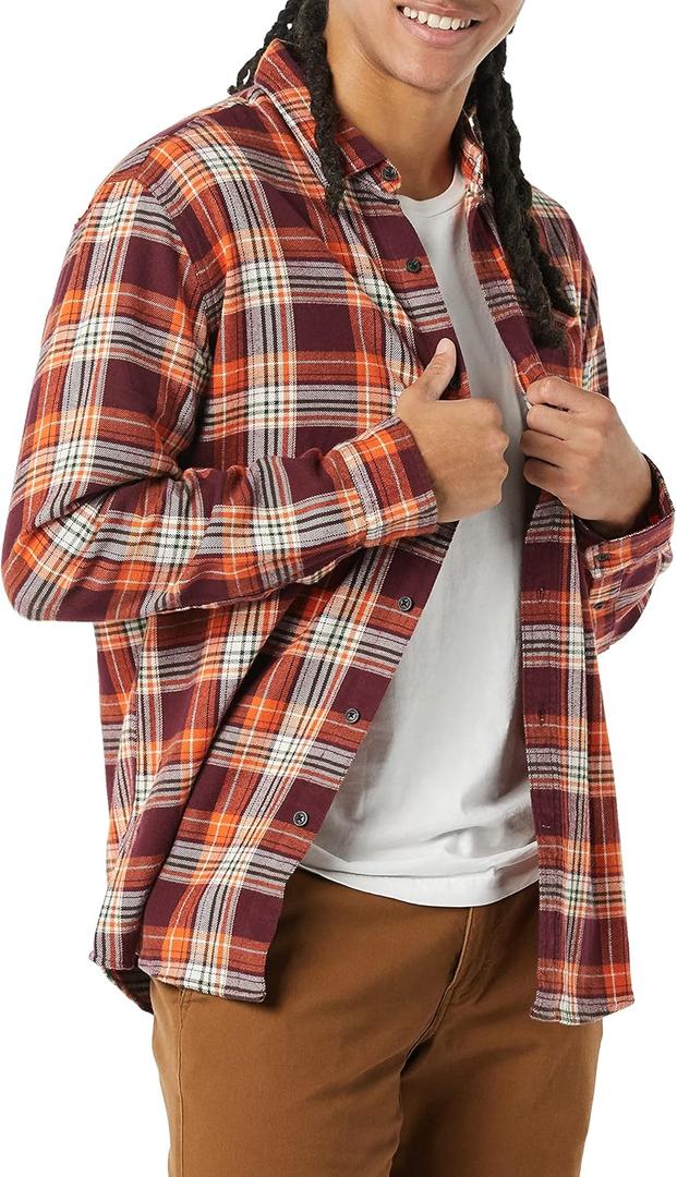 Amazon Essentials Men's Long-Sleeve Flannel Shirt (Medium, Burgundy Orange Plaid)