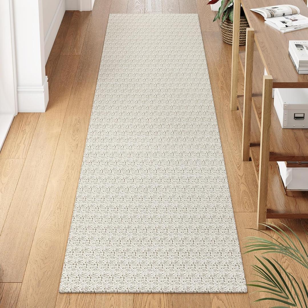 Collive Washable Hallway Runner Rug, Farmhouse Non Skid Kitchen Runner Rug 2x8 Boho Entryway Rugs, Tan Cotton Braided Modern Carpet Runners for Bedside Doorway Kitchen Floor